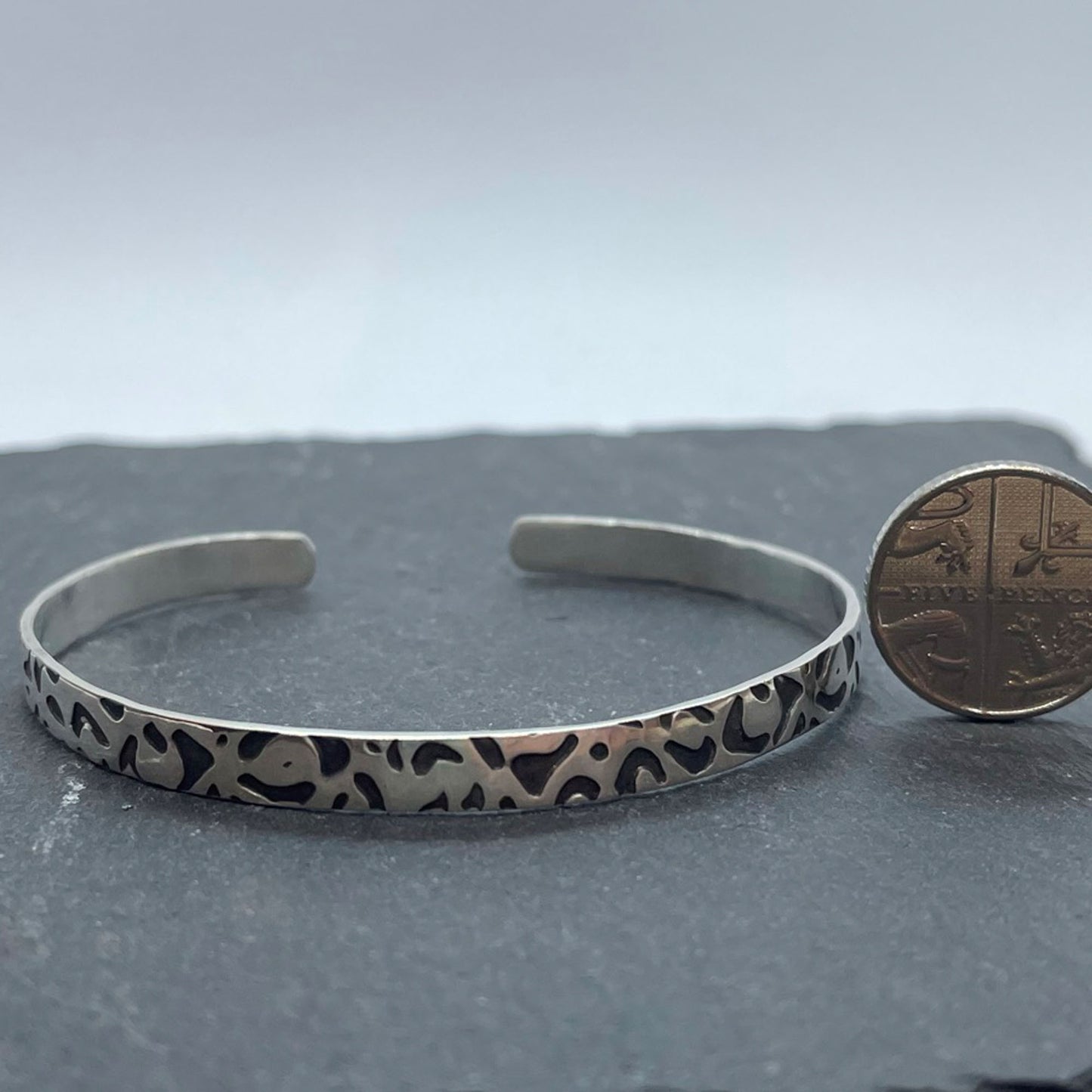 Leopard print 5mm cuff sterling silver