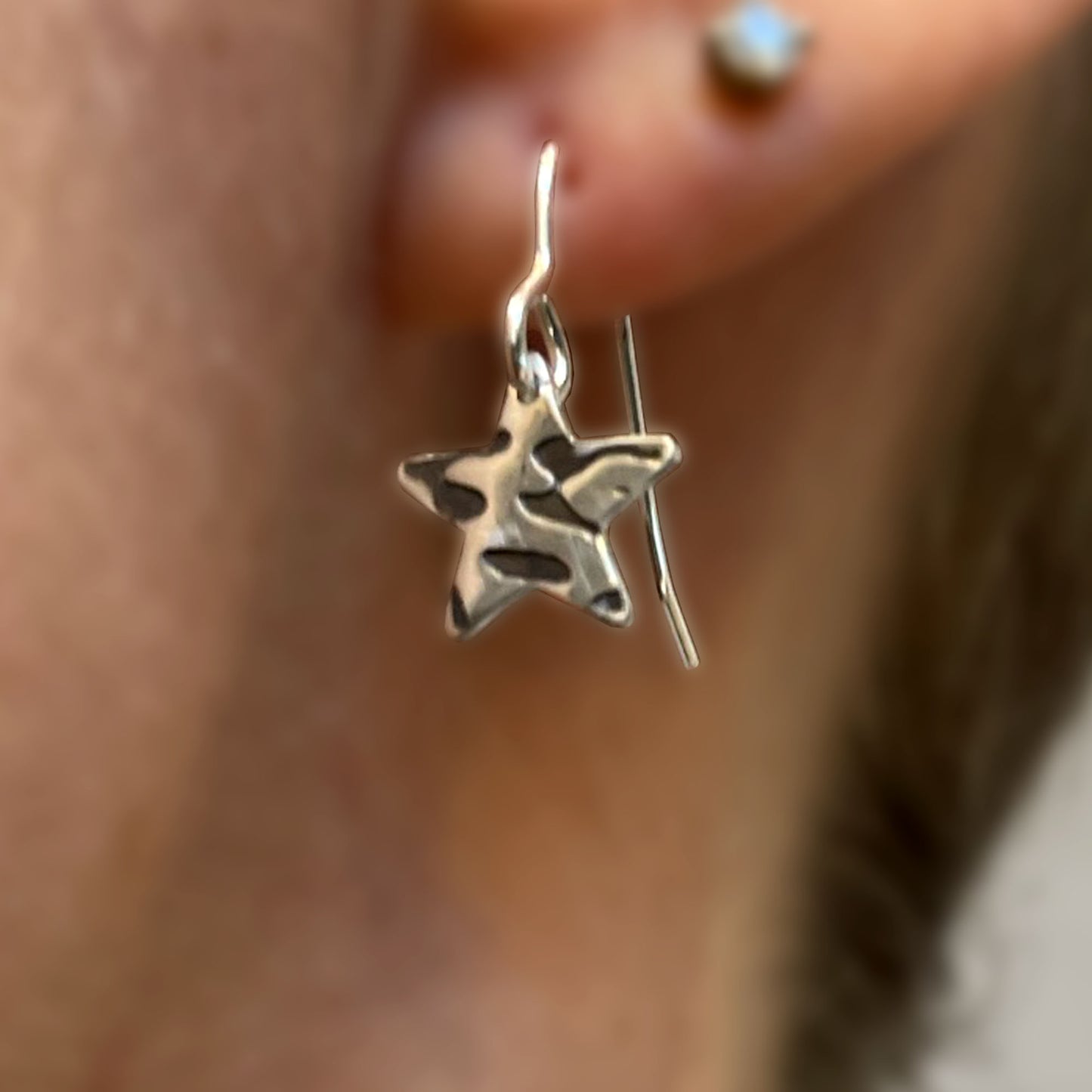 Star leopard print, animal print, star, 10mm, sterling silver, earrings, statement jewellery