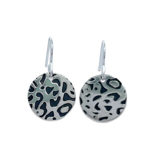 16mm Leopard print, animal print, circle, disc, sterling silver, earrings, statement jewellery
