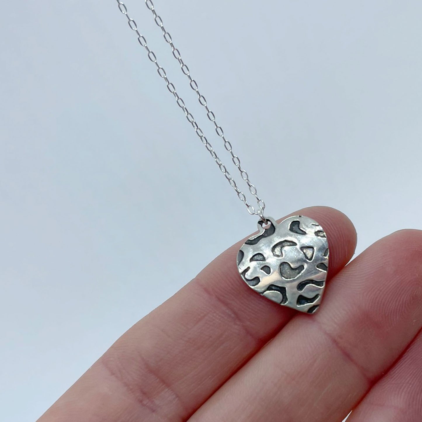 Leopard, heart, necklace, silver