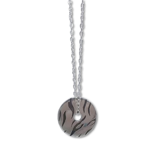 Tiger print, washer, necklace, sterling silver