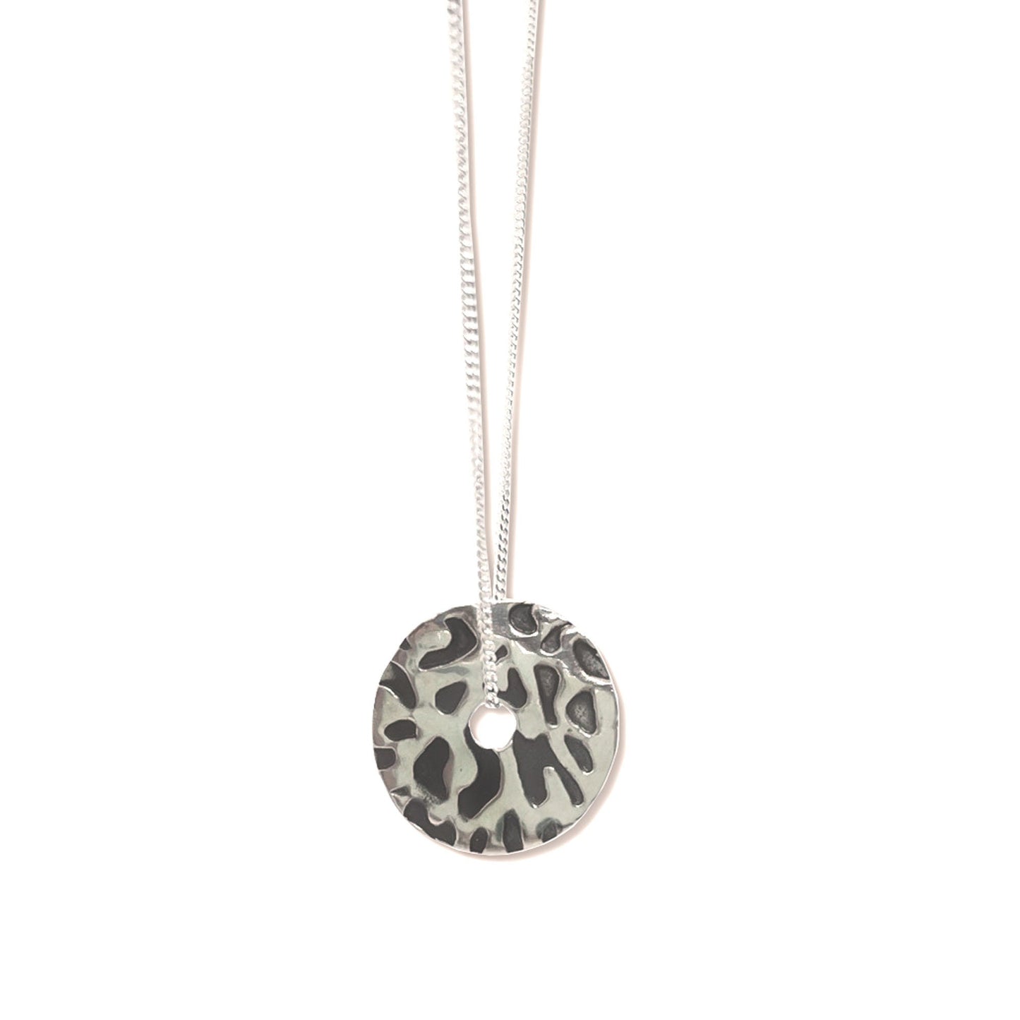 leopard print, washer, necklace, sterling silver