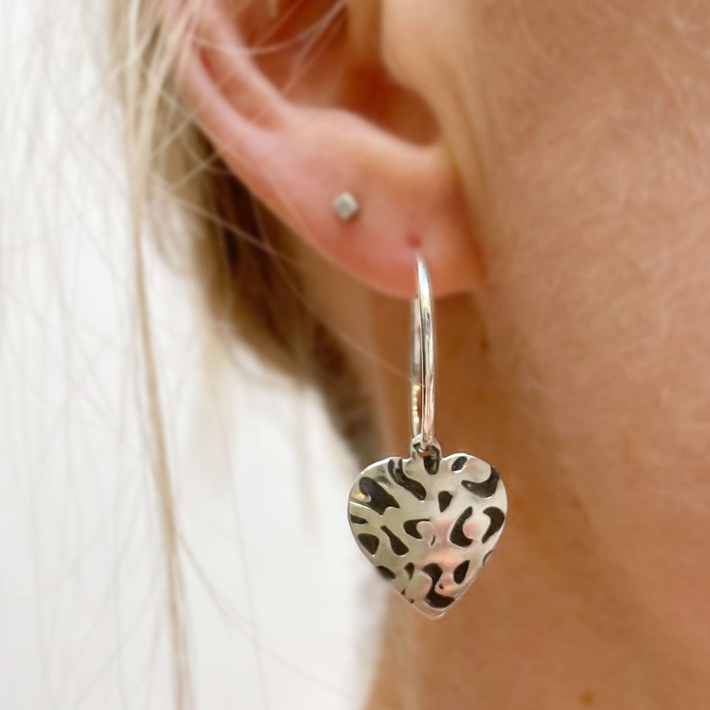 Leopard print, animal print, heart, sterling silver, earrings, statement jewellery, hoops