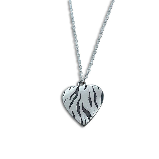 Tiger print, heart, necklace, silver