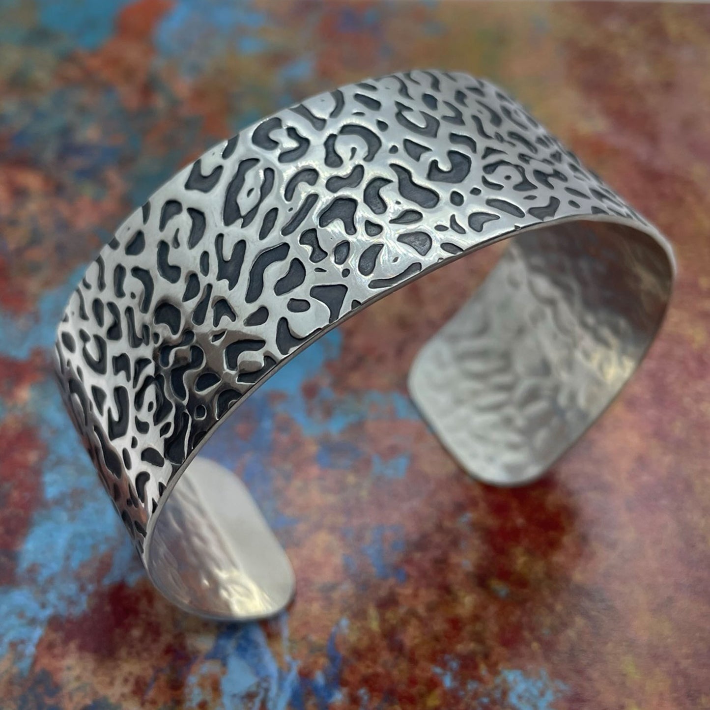 leopard print 25mm cuff sterling silver
